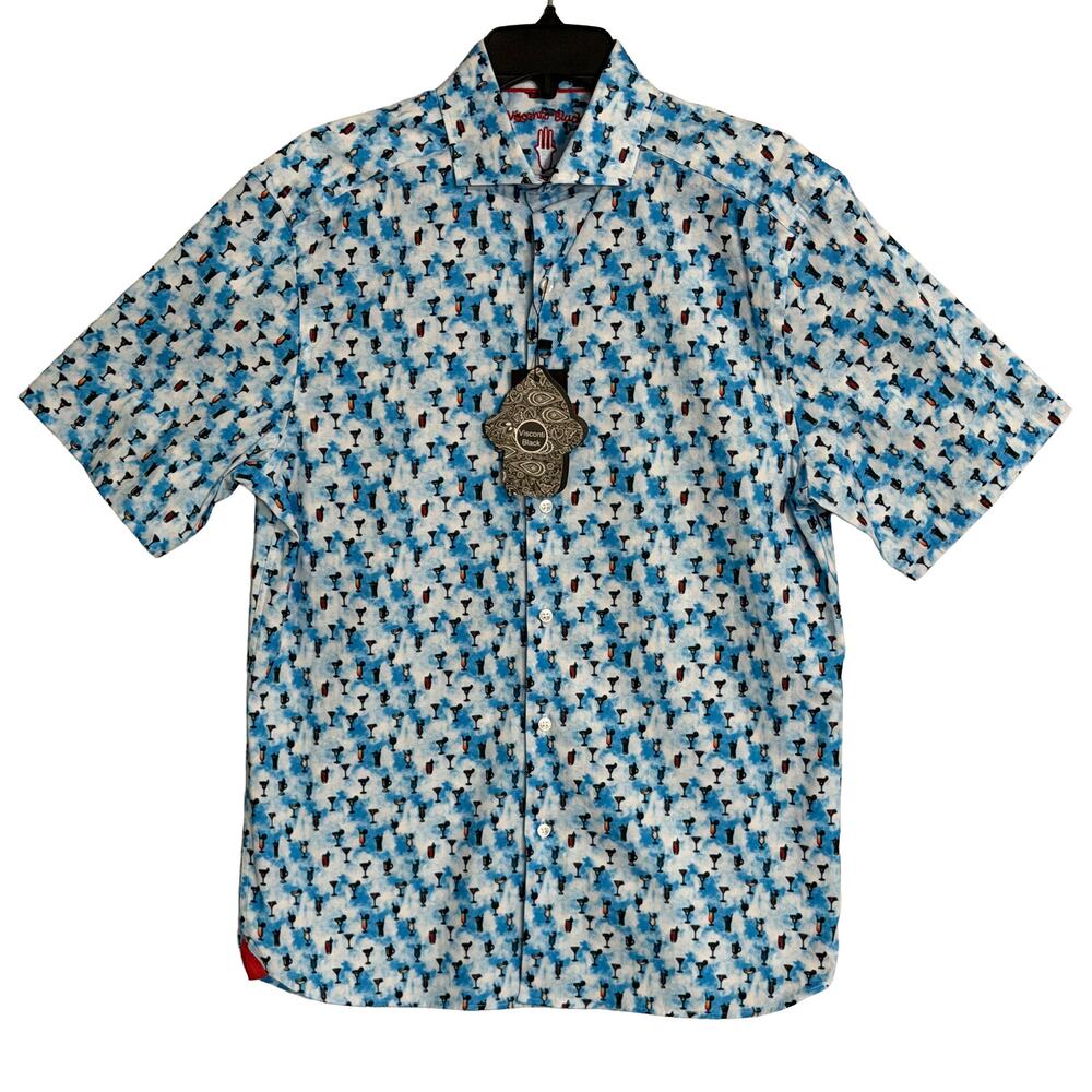 Visconti Black Casual Shirt Men's Small Modern Fit Stretch Cocktail Print NEW